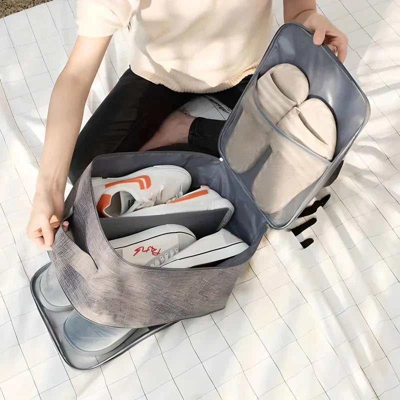 Shoe Organizer for Travel with Luggage Strap and Multiple Pockets