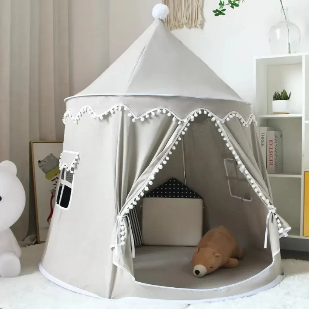 Children's Canvas Teepee Tent with Wooden Frame and Cotton Material