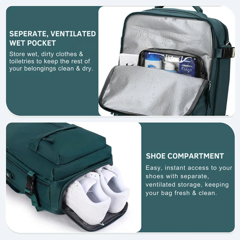 Flat Lay Design Expandable Travel Backpack for Carry-On Use