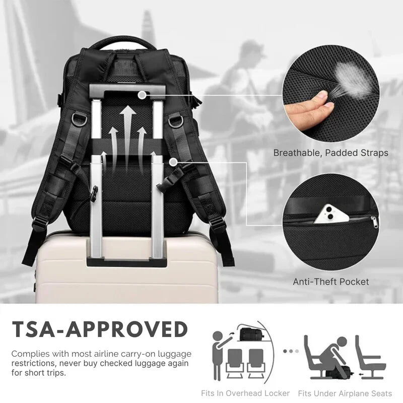 Flat Lay Design Expandable Travel Backpack for Carry-On Use