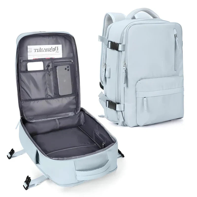 Flat Lay Design Expandable Travel Backpack for Carry-On Use