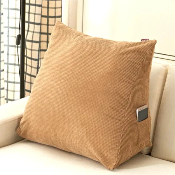 Triangle Shaped Back Support Cushion with Corduroy Fabric Cover