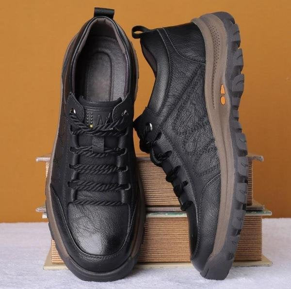 Men's Casual Shoes with Hand-Stitched Leather and Orthopedic Support