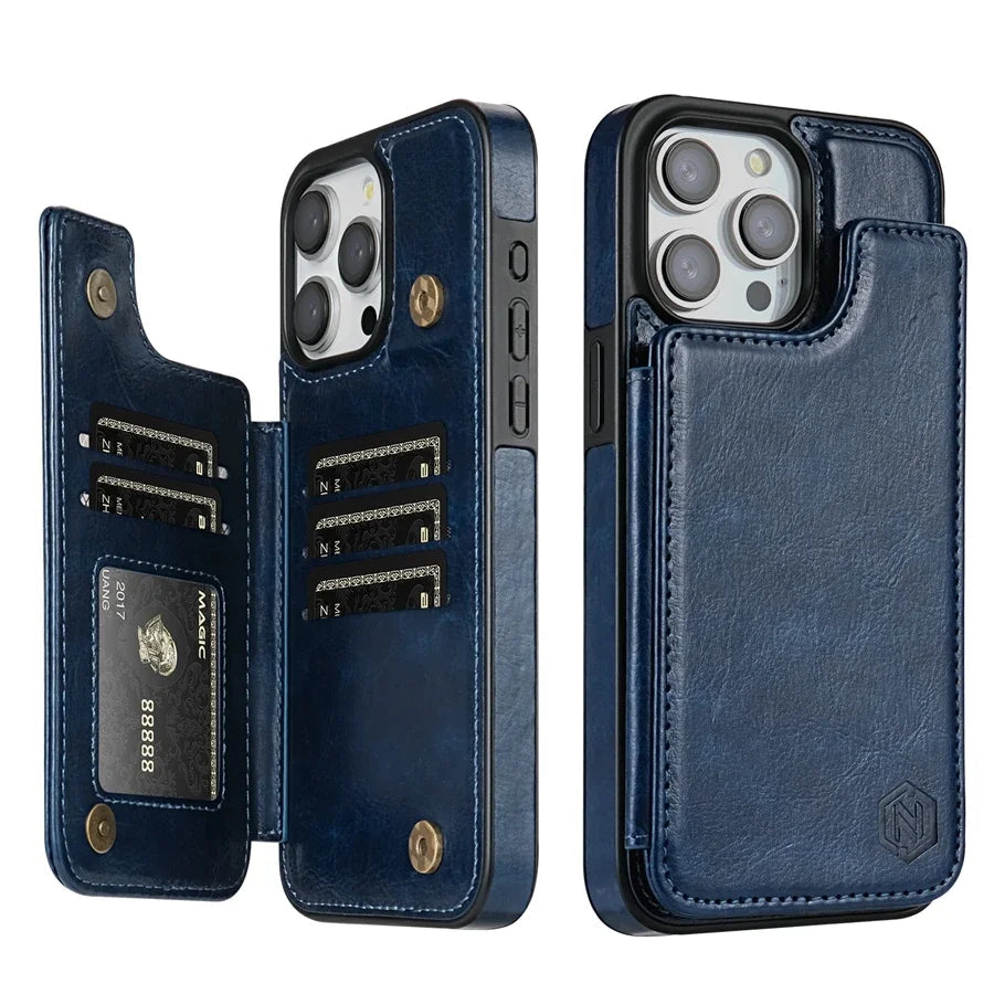 Magnetic Closure Leather Case for Phones with Card Holder Slots
