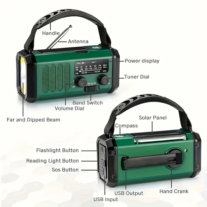 Solar and Hand Crank Emergency Radio with Flashlight and USB Charging