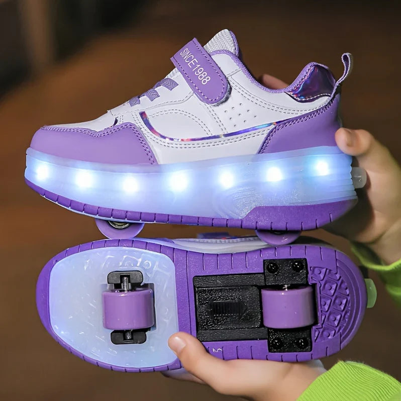 LED Light-Up Roller Shoes for Kids with Detachable Wheels