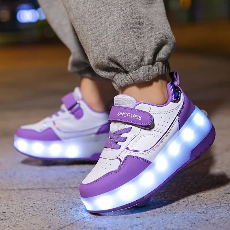 LED Light-Up Roller Shoes for Kids with Detachable Wheels