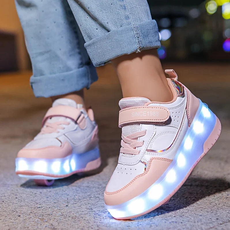 LED Light-Up Roller Shoes for Kids with Detachable Wheels