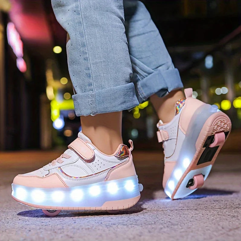 LED Light-Up Roller Shoes for Kids with Detachable Wheels