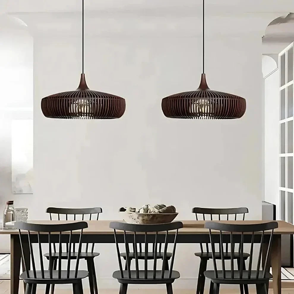 Minimalist Round Ceiling Light in Japanese Wood - Wabi Sabi Design