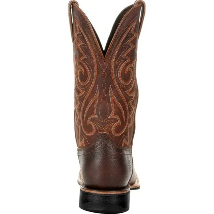 Men's Mid Calf Western Boots in Leather with Retro Embroidery