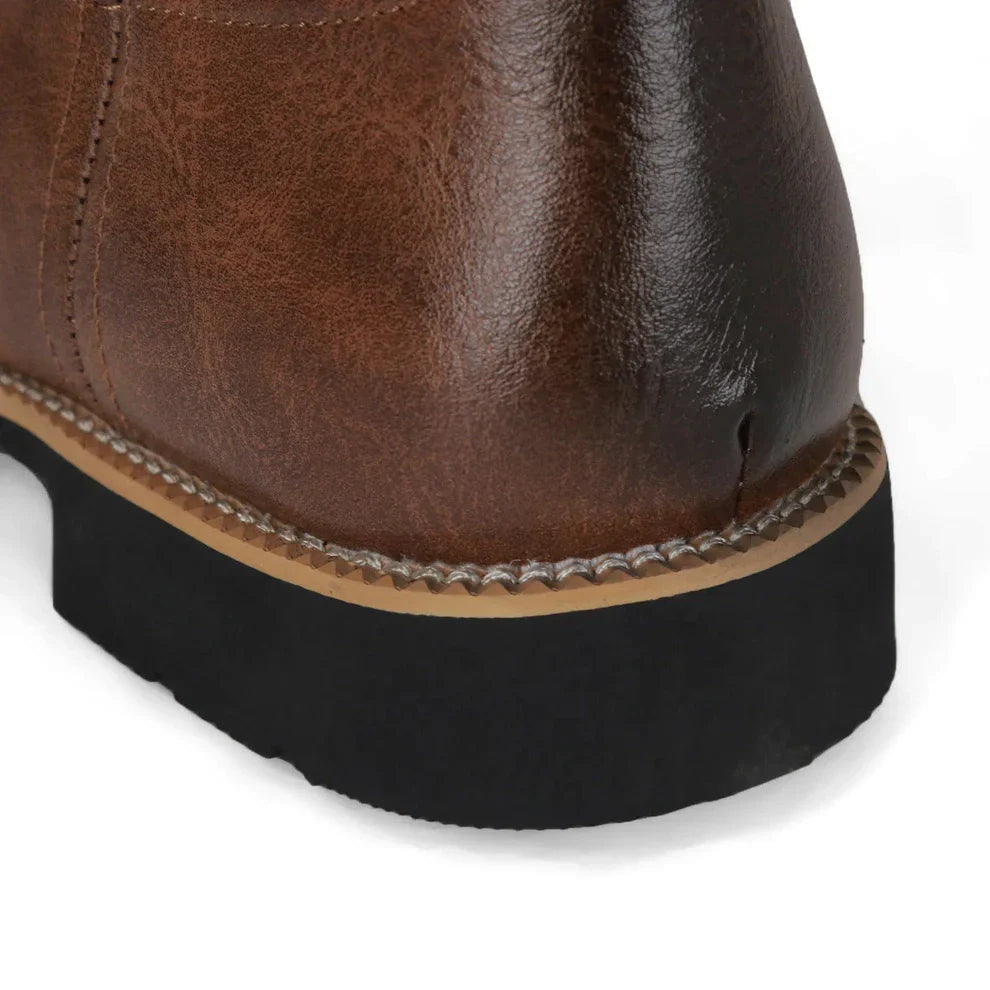 Men's Mid Calf Western Boots in Leather with Retro Embroidery