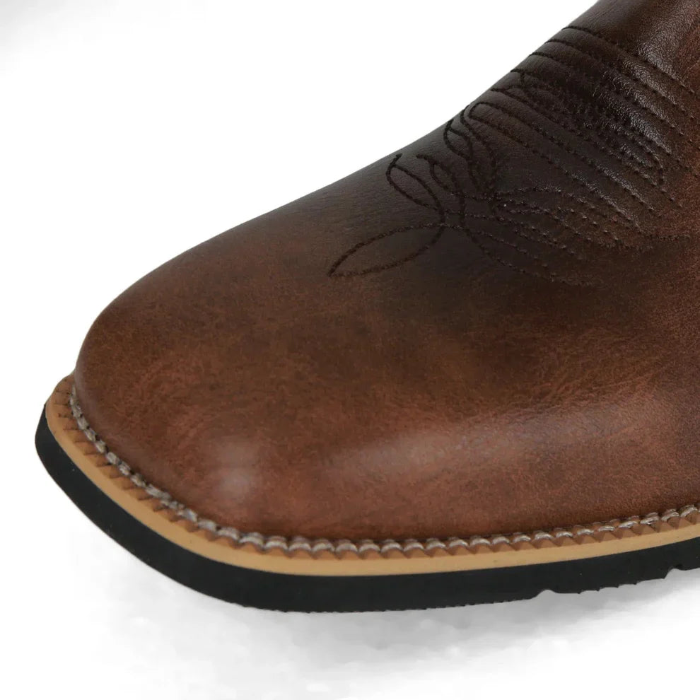 Men's Mid Calf Western Boots in Leather with Retro Embroidery