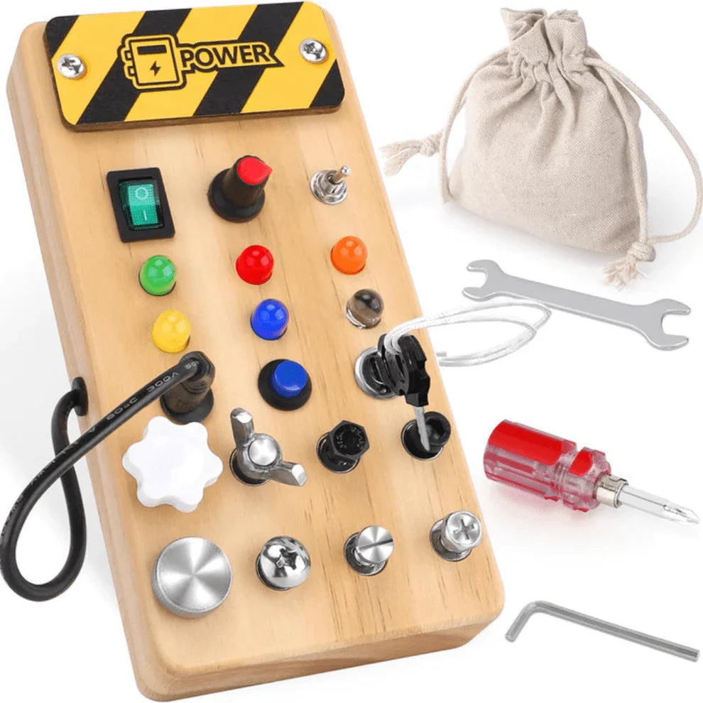 Wooden Sensory Activity Board with LED Lights – Montessori Busy Board Toy