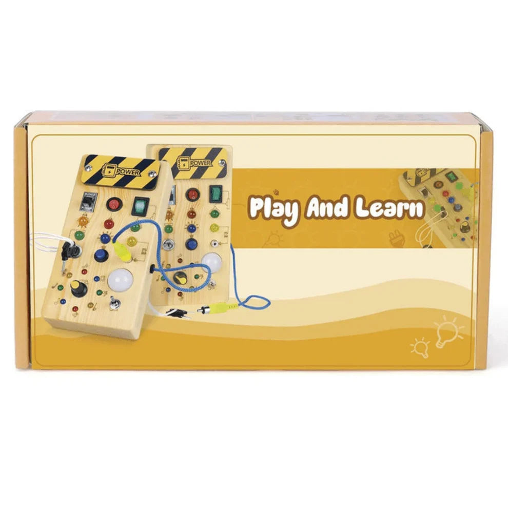 Wooden Sensory Activity Board with LED Lights – Montessori Busy Board Toy