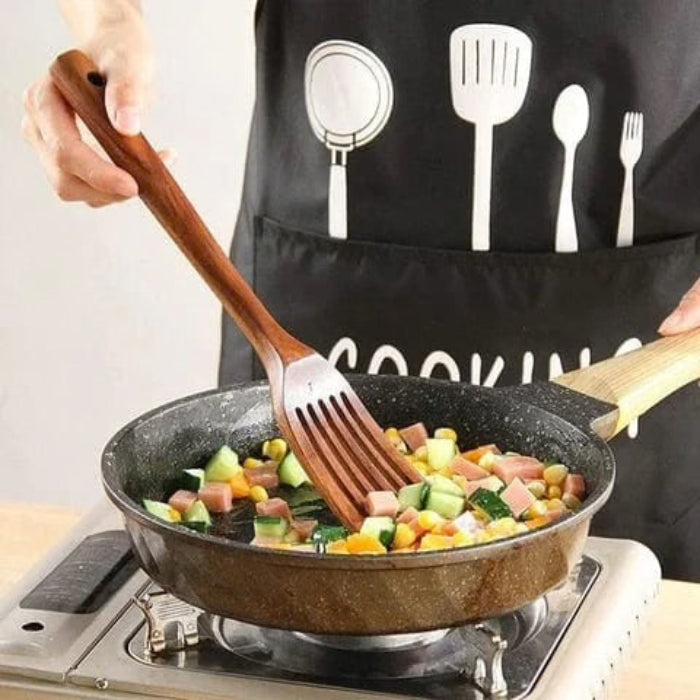 9-Piece Cooking Tool Set in Teak Wood with Storage Holder
