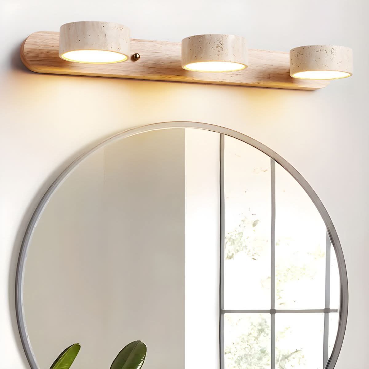 Modern LED Wall Light with Natural Travertine and Wood Design