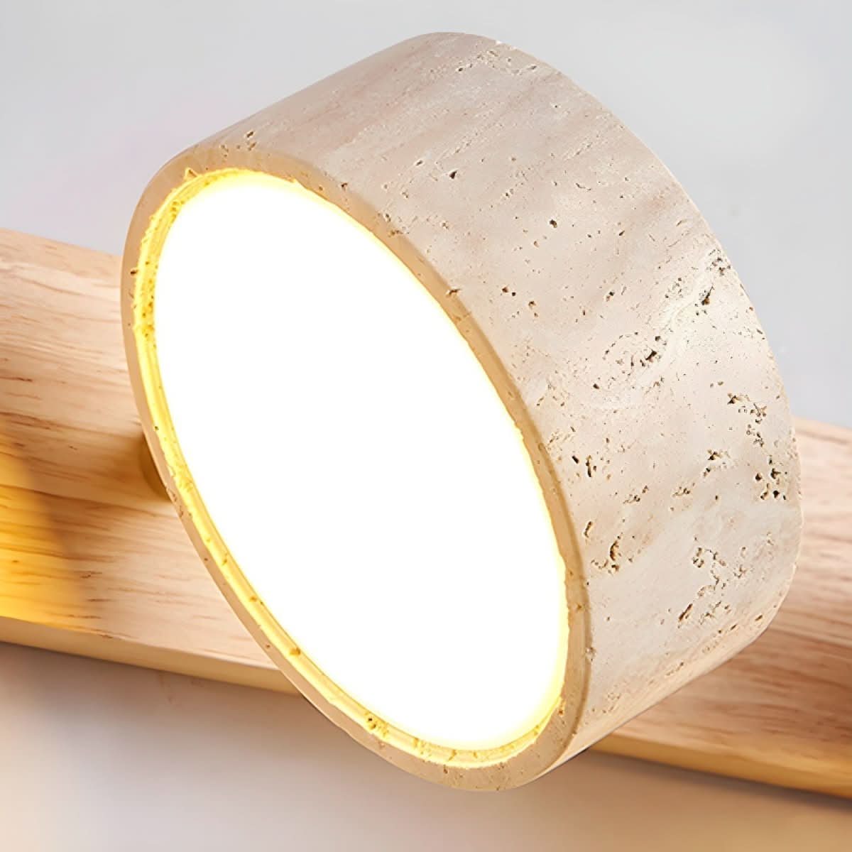 Modern LED Wall Light with Natural Travertine and Wood Design