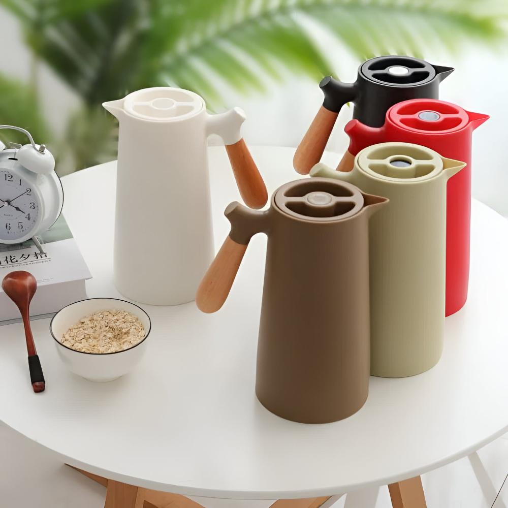 Stylish Insulated Beverage Carafe with Wooden Grip - 1L