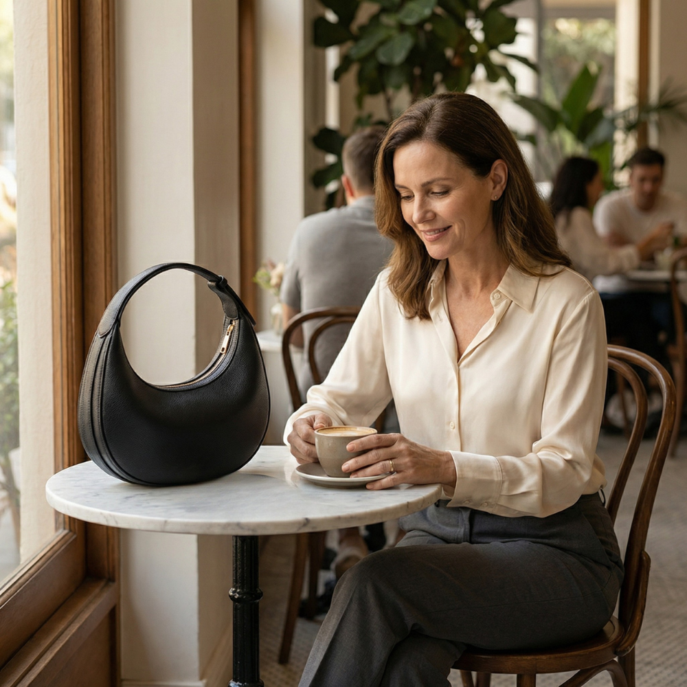 Shoulder Bag in Half-Moon Shape with Versatile 3-Way Strap