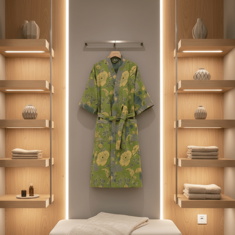 Lightweight Lounge Robe in Organic Cotton - Soft Kimono Bathrobe for Home and Spa
