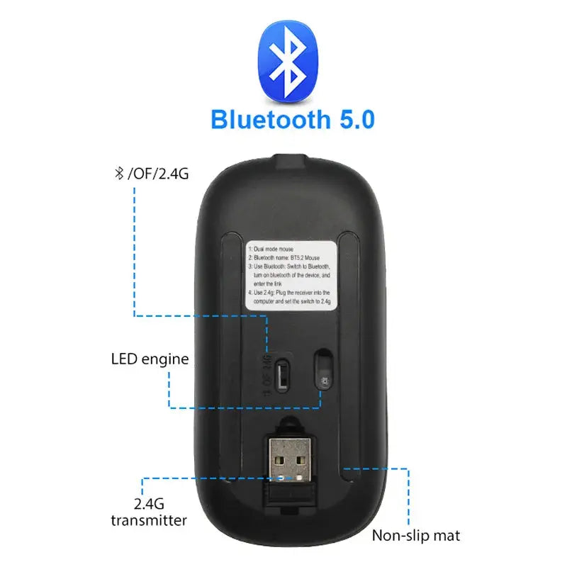 Wireless Rechargeable Mouse – Slim Design with Silent RGB Lighting