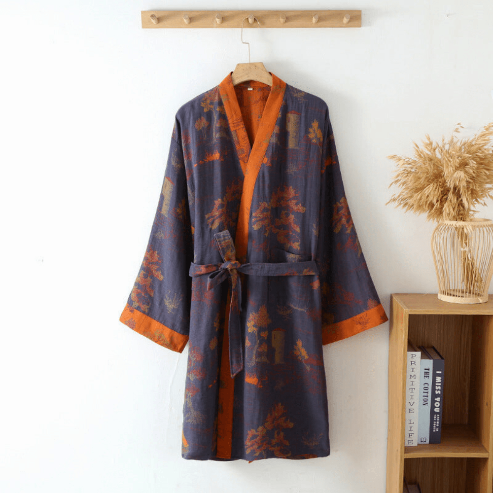 Unisex Bathrobe in Retro Style | Lightweight & Breathable | Wellness Comfort