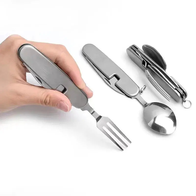Pocket-Sized Stainless Steel 4-in-1 Cutlery Set – Foldable Design