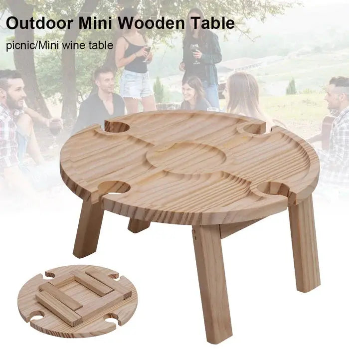 Compact Wooden Picnic Table with 4 Glass Holders and Snack Sections