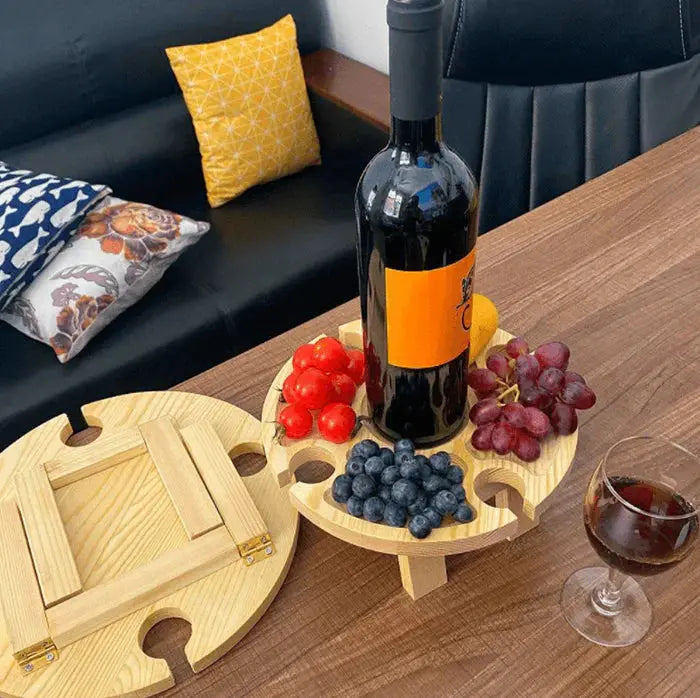 Compact Wooden Picnic Table with 4 Glass Holders and Snack Sections
