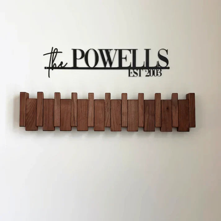 Wooden Piano Coat Rack | Solid Walnut & Maple | 8 Hooks Wall Mounted
