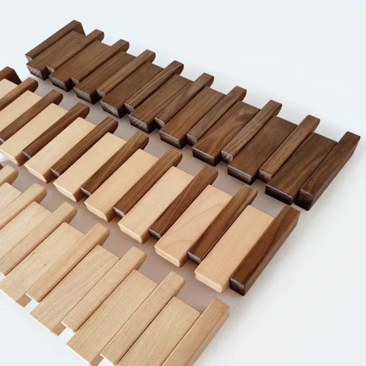 Wooden Piano Coat Rack | Solid Walnut & Maple | 8 Hooks Wall Mounted