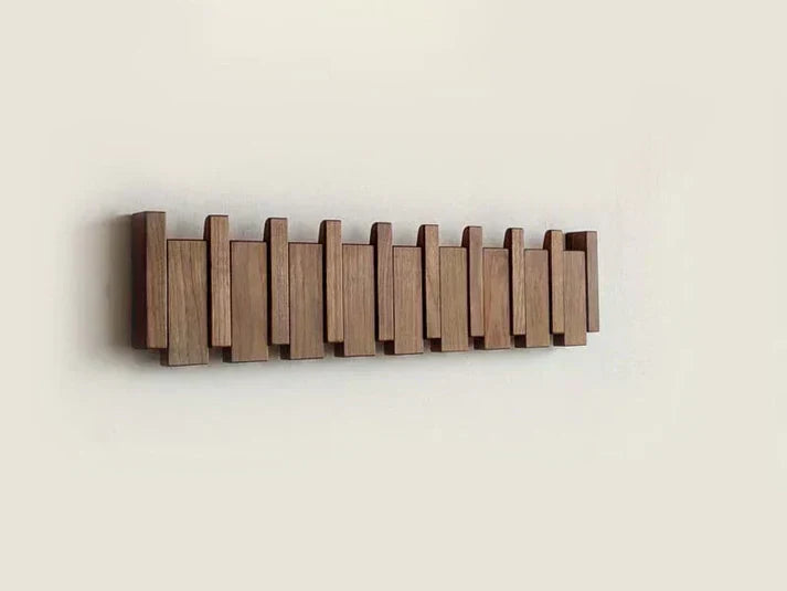 Wooden Piano Coat Rack | Solid Walnut & Maple | 8 Hooks Wall Mounted