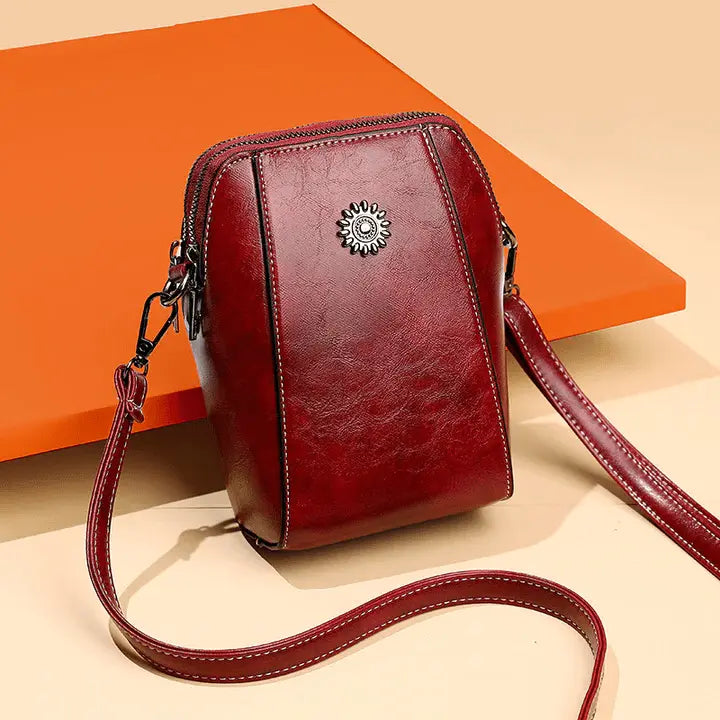 Leather-Look Crossbody Bag with Adjustable Strap and Multiple Pockets