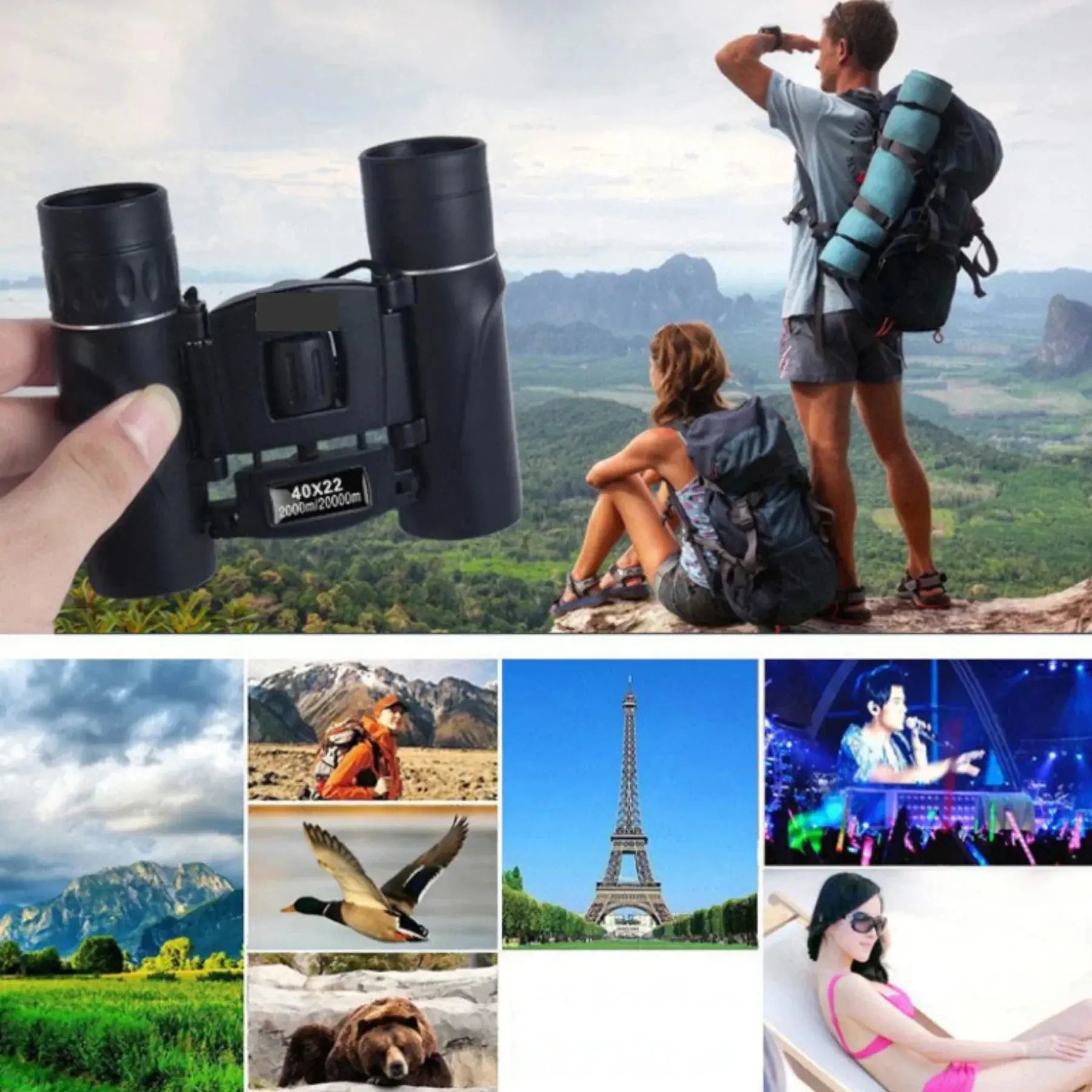 Compact 40x22 Folding Binoculars for Outdoor and Travel Use