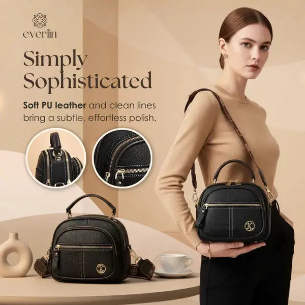 Lightweight Compact Crossbody Bag in Faux Leather with Organized Pockets