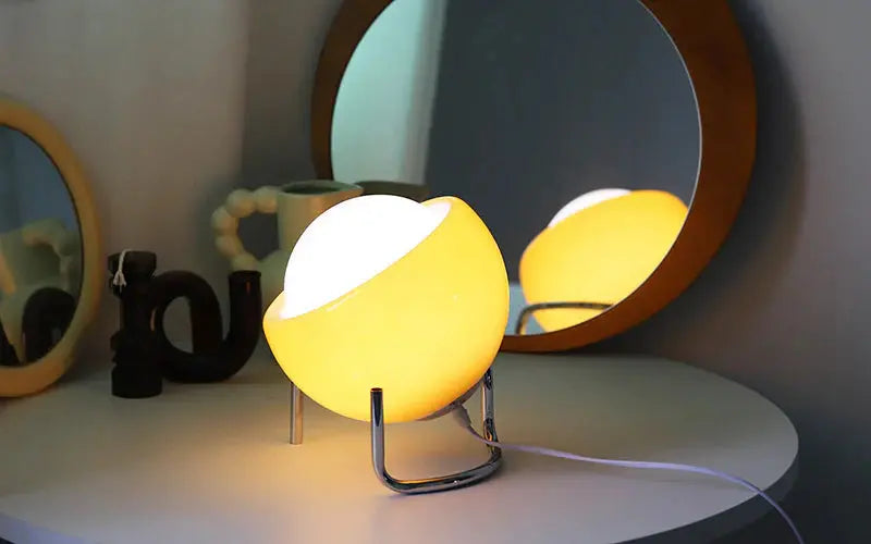 Frosted Glass Globe Table Lamp with Chrome Base – Retro LED Design