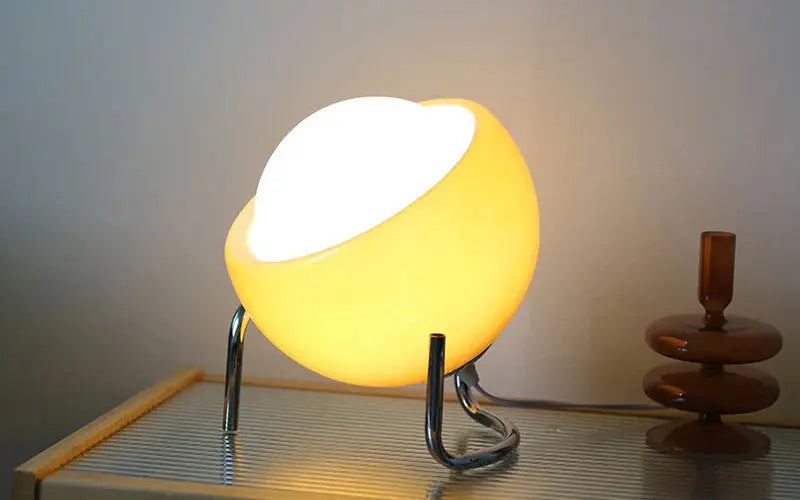 Frosted Glass Globe Table Lamp with Chrome Base – Retro LED Design