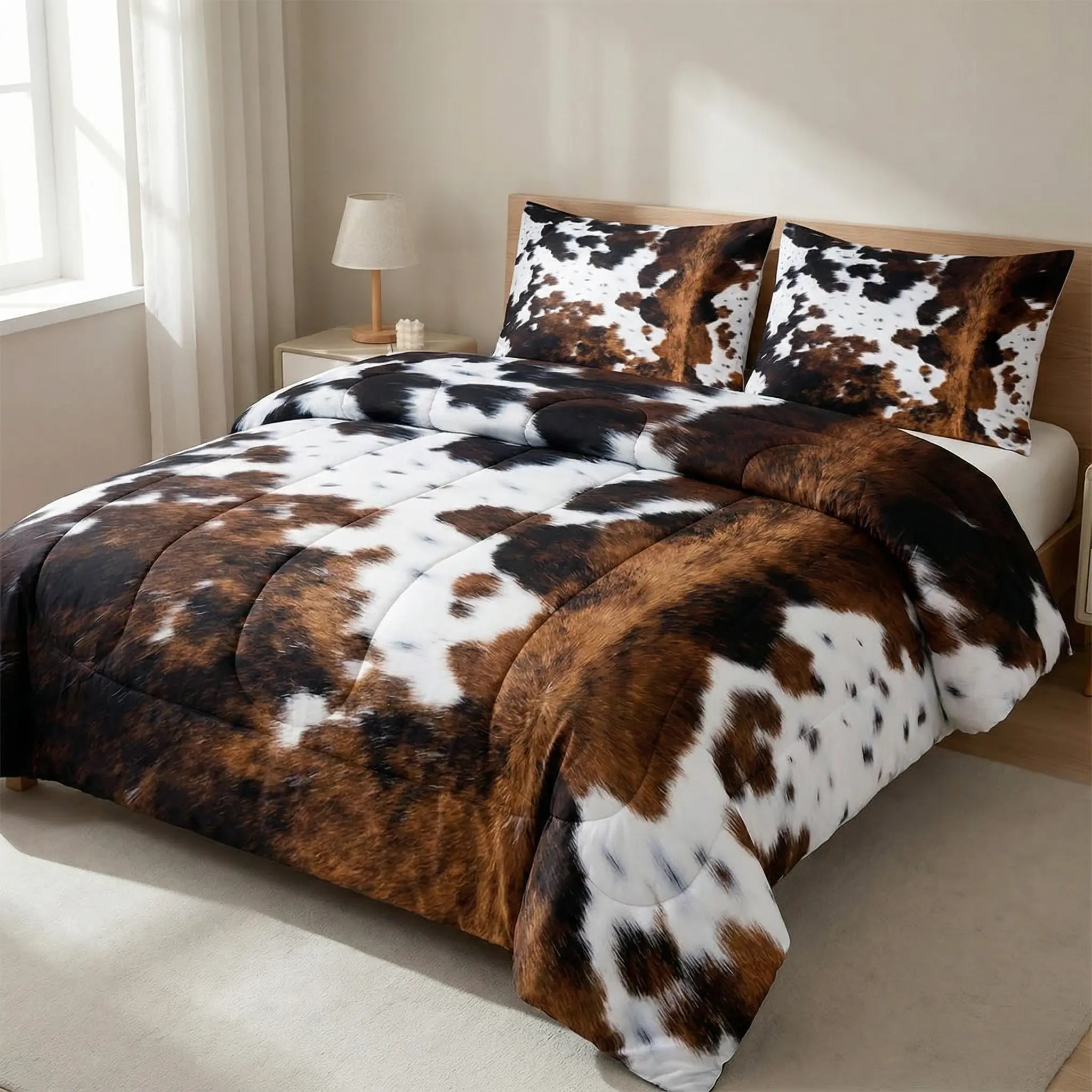 Western Style Bedspread Set with Cowhide Design