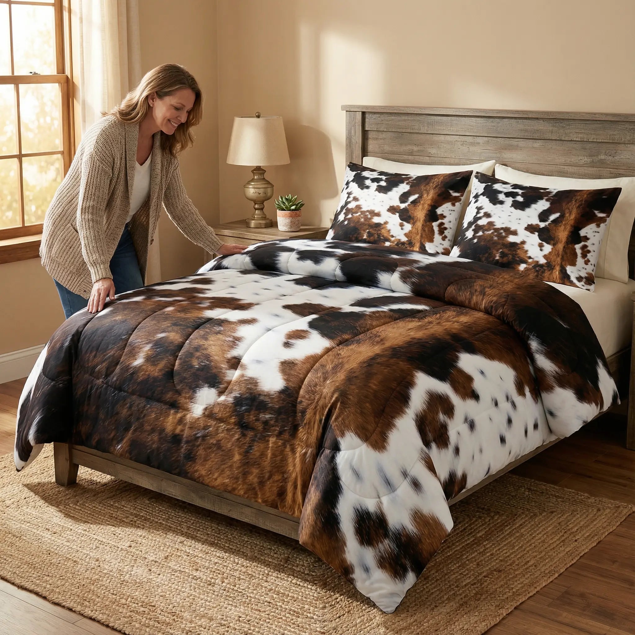 Western Style Bedspread Set with Cowhide Design