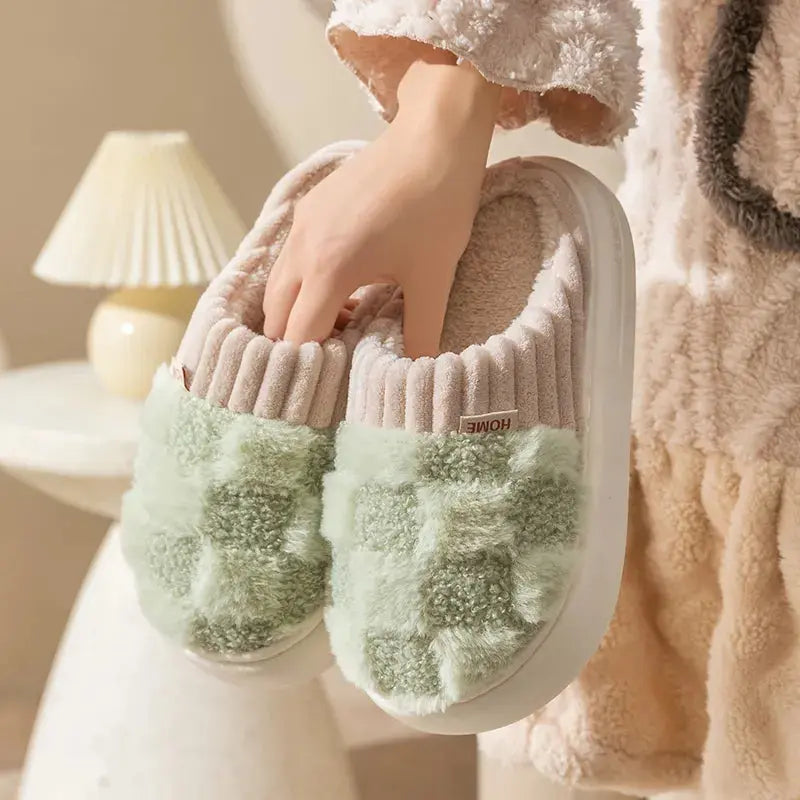Cozy Checkered Slippers with Warm Lining and Non-Slip Sole
