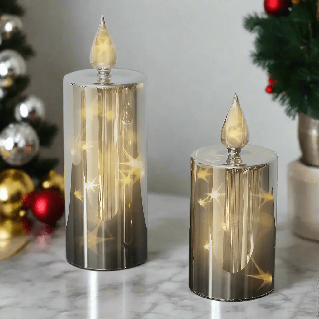 Set of 2 Smoked Glass LED Candles