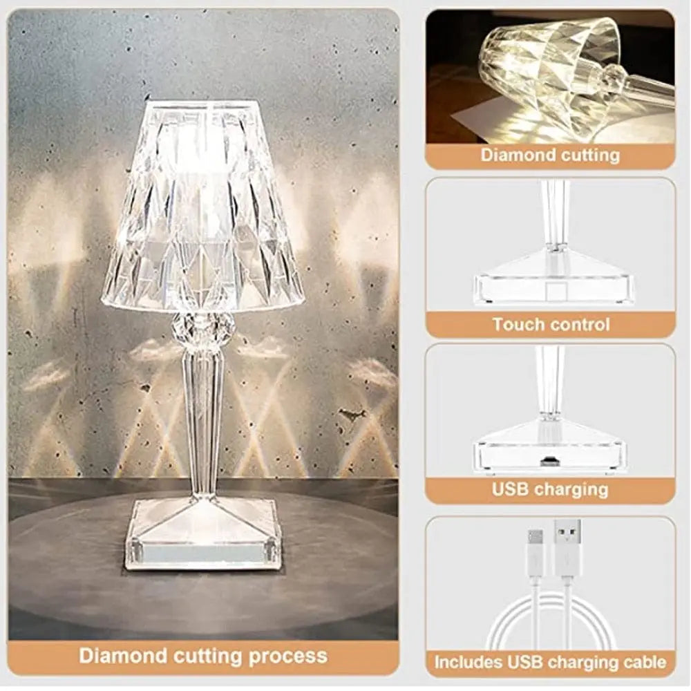 Wireless Crystal Table Lamp with LED Light