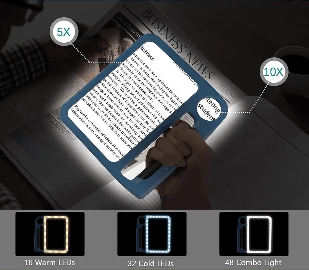Magnifying LED Reader - 48 LEDs with 5x and 10x Zoom