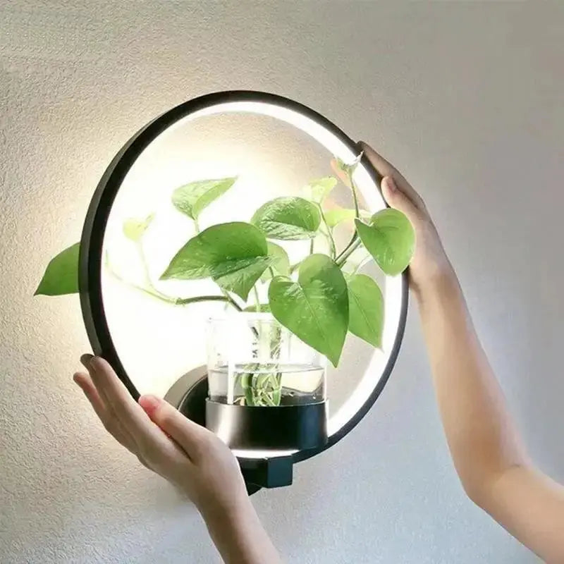 LED Wall Light for Plants with Glass Vase | Warm Backlight Accent