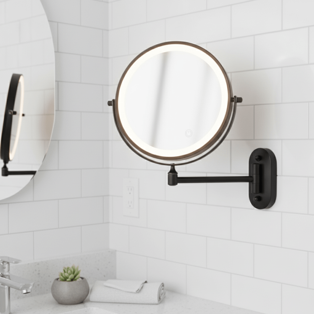 Travel Makeup Mirror with Adjustable LED Light and Magnification