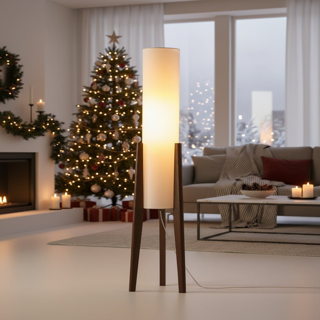 Nordic Elegance – Adjustable Walnut Floor Lamp with LED Lighting