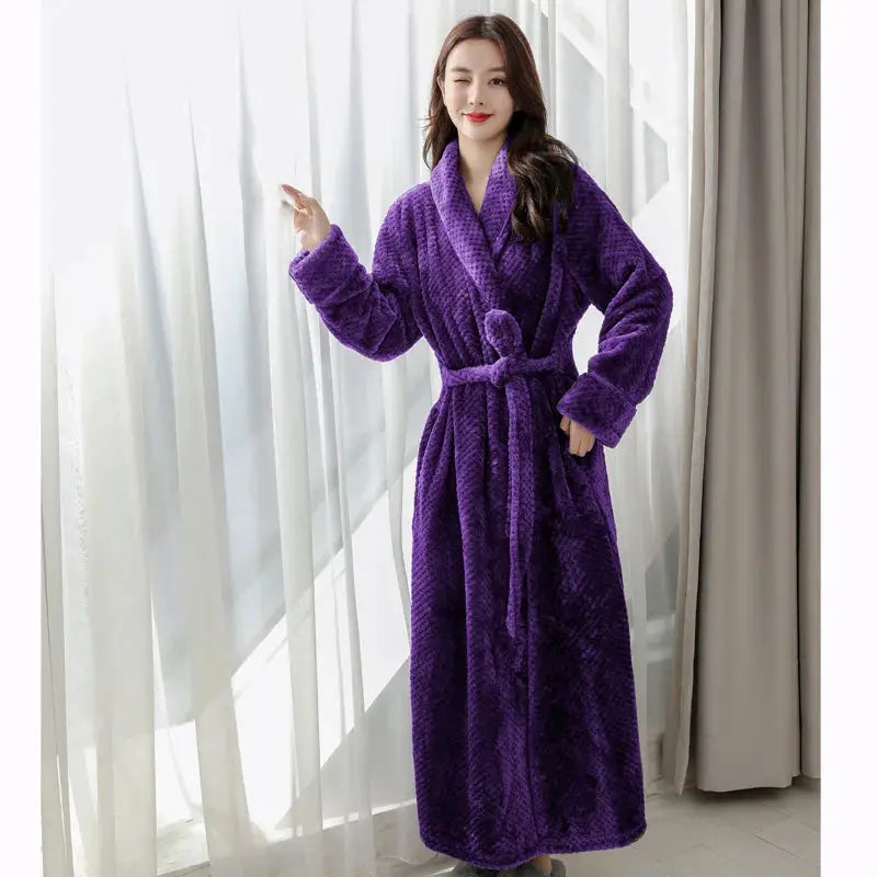 Soft and Warm Fleece Bathrobe with Shawl Collar for Home Relaxation