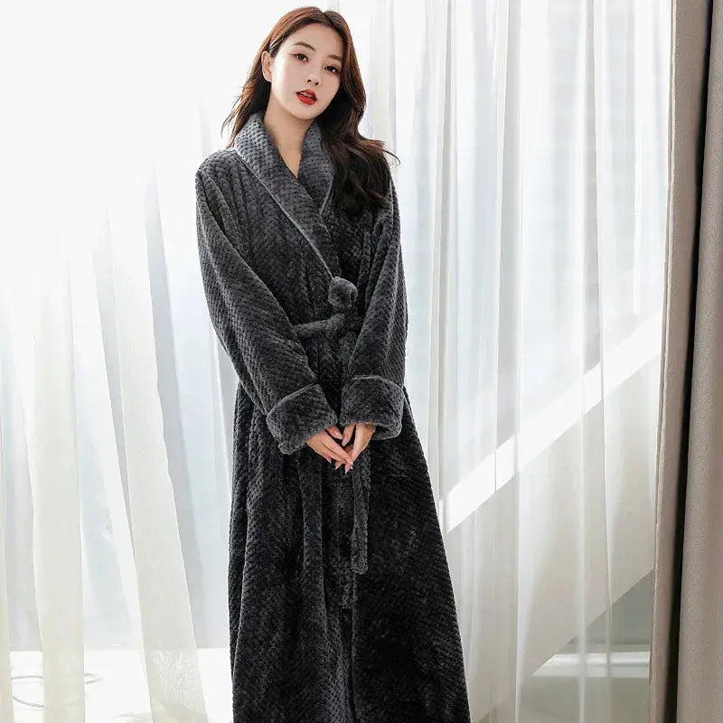 Soft and Warm Fleece Bathrobe with Shawl Collar for Home Relaxation