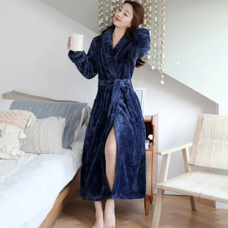Soft and Warm Fleece Bathrobe with Shawl Collar for Home Relaxation